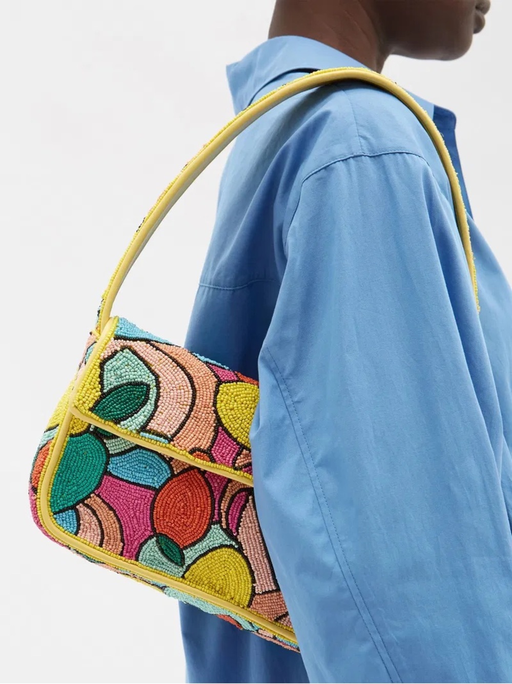 Staud // Tommy Beaded Citrus Yellow Shoulder Bag